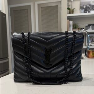 Yves Saint Laurent Black Chevron Shoulder Bag